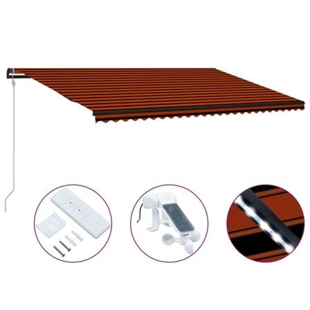 vidaXL Infällbar markis med vindsensor & LED 600x300 cm orange & brun Orange
