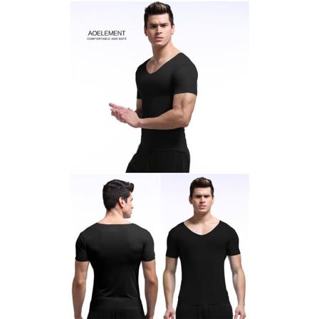 Miesten V-aukkoinen T-paita, yksivärinen, tiukka, Slim Fit, saumaton aluspaita, Modal, räätälöity T-paita, musta (XXL) zdq