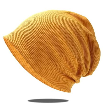 Slouchy strikket hue til kvinder - Vinter blød varm dameuld stribet orange KLB