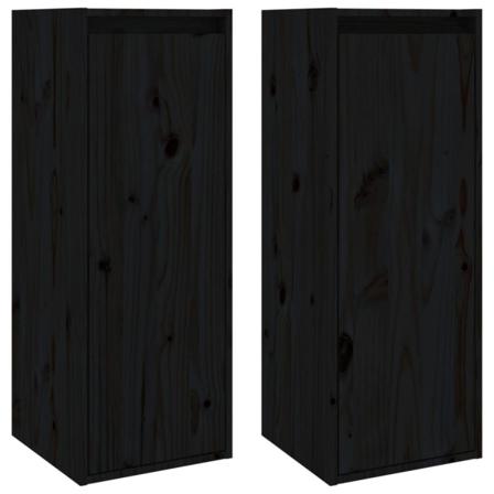 Vidaxl Väggskåp 2 St Svart 30x30x80 Cm Massiv Furu Svart