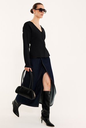 Kappahl | Kardigan z wcięciem w talii Czarne XL | Czarne