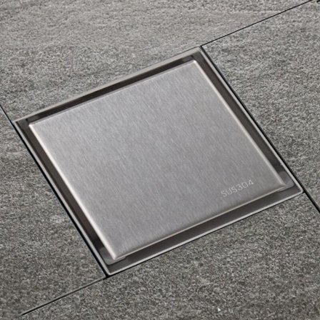 4 tommer rustfrit firkantet usynligt bruseafløb anti-lugt badeværelsesgulvafløb 1,3 mm børstet flise