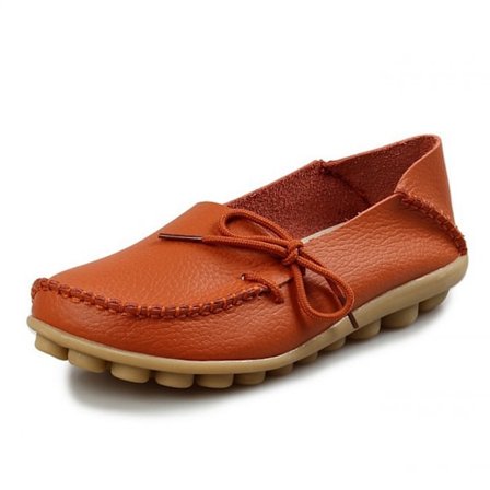 Damloafers - Casuala slip-on-loafers i läder för kvinnor - Bekväma körsko för kvinnor - Utomhuspromenadskor - Plattformsskor - Orange (storlek 41)