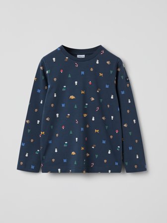 Langärmliges Weihnachts-T-Shirt - 110 - kinderbekleidung - blue - Polarn O. Pyret