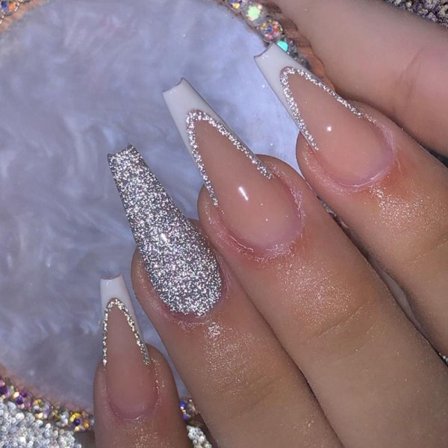 24st Fake Nails Long French Ballerina