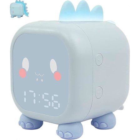 Søt barnevekkerklokke, multifunksjonell, justerbart nattlys, nedtelling, slumrefunksjon, oppladbar, gave til barn (blå)