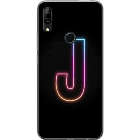 Kompatibel Mobilcover til Huawei Huawei P Smart Z Minimalistisk neonbogstav J i farveskiftende lys mod sort baggrund