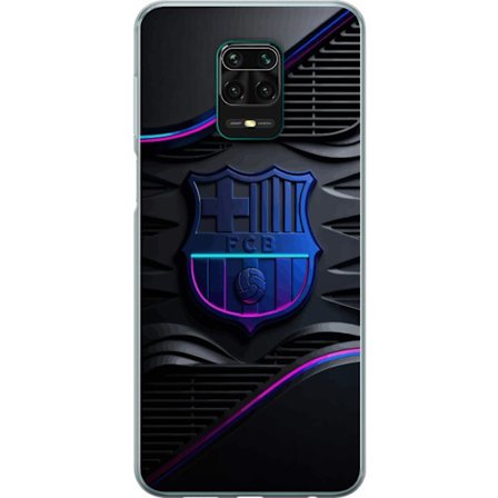 Yhteensopiva Puhelinkuori Xiaomi Redmi Note 9 Pro FC Barcelonan seuraemblemii neon sinistä ja vaaleanpunaista futuristisella metallisella suunnittelu