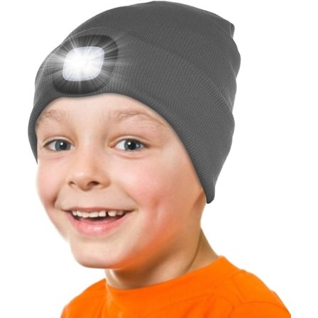 LED-belyst Beanie-hue til Børn, Genopladelig 4LED Hovedlampehue, Strikket Vinterhue med Lommelygte til Cykling, Løbetur, Camping om Natten, 
