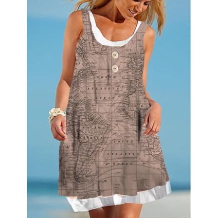 Kvinnor Lös Boho Vintage Väst Tank Ärmlös Volanger Kartklänning