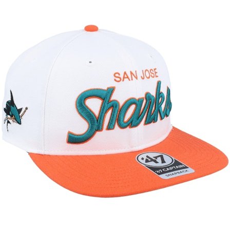 47 Brand - NHL White snapback Caps - Hatstore Exclusive x San Jose Sharks Script Snapback @ Hatstore