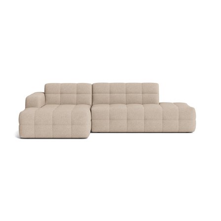 Paris Chaiselongue-Sofa, links | Open End in Loop Beige, modernes gestepptes Design, modulares Ecksofa mit hohem Sitzkomfort, 77cm Höhe.