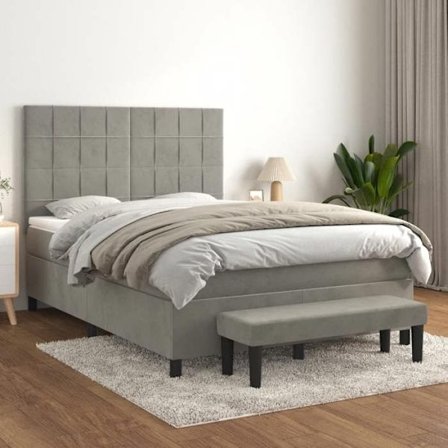 Maison Exclusive - Sängram med lameller och ljusgrå madrass 140x190cm Sammet