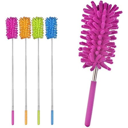 1 x Monitoiminen Mikrokuituinen Pölyhuiska Teleskooppinen Jatkovarsi Sulkaharja 1 Pinkki Ruusu