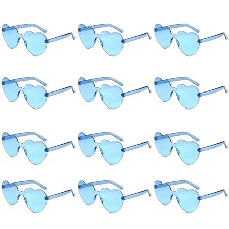 12 st kärleksfulla solglasögon i geléfärg, ramfria hjärtformade englasögon, bländande färgade glasögon (12 i en OPP-påse)