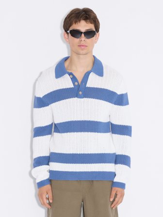 Holzweiler Elio Striped Polo - Blue Stripe - Men's - S