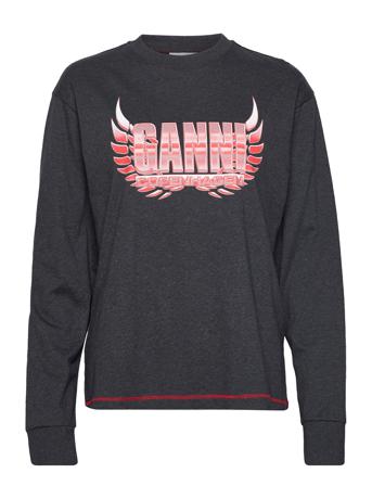 Melange Light Jersey Long Sleeve T-Shirt Langærmet T-shirt Sort Ganni