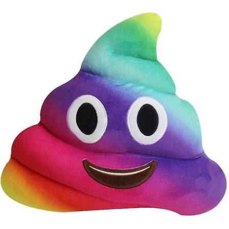 Regnbue Smiley Pude I Form Av En Bæsj - Myk Rund Pude I Gul Rosa Plysj - Emoticon Ansikt Smil Øyne Dekorasjon Leke - Tilfreds Eller Pengene Tilbake