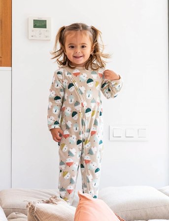 Boboli Velour Play Suit Printed For Baby -Bci - Beige - 80