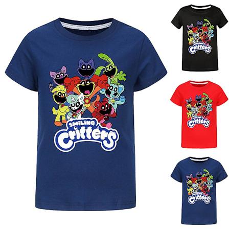 2024 Smiling Critters T-shirt til børn - Tegneserie Catnap Hoppy Hopscotch Fans Drenge Piger Casual Korteærmet T-shirt Bluse Blå Blå Navy Blue 11-