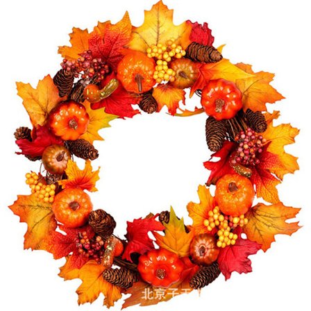 Syyskukkaovi, (38 cm) Ripustettava sisä- ja ulkokäyttöön, Halloween-koristeisiin, Sadonkorjuujuhlaan