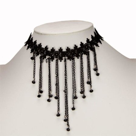 Gothic Retro Choker / Halsband - Svart Spets, Kedjor & Pärlor