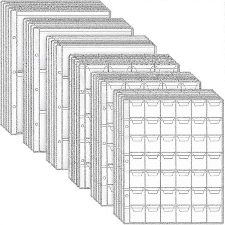 30 Stykker Møntsamler Ringbindsark Mønt Plastlomme Møntside Klare Holdere Frimærke Valuta Samlealbum