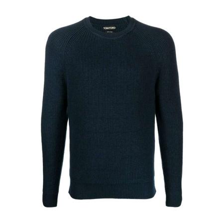 Tom Ford, Round-neck Knitwear Blauw, Heren, Maat:L