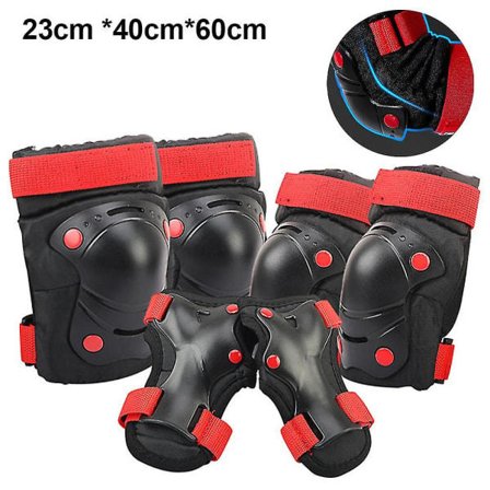 IC Svart och röd skyddsutrustning för barn/ungdom - Knäskydd, Armbågsskydd Set XS [passar för 30-45 kg]