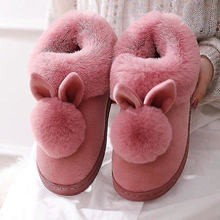 Ny mode efterår vinter bomuld tøfler kanin øre Hjem indendørs tøfler vinter varme sko Dame søde plys tøfler