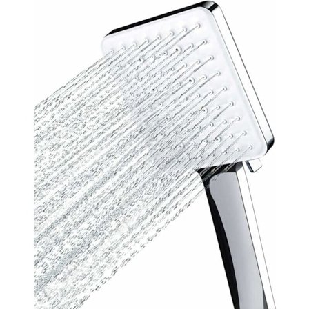 Shower Head, Large Square Showerhead with One-Hand Control, High Pressure Shower Head with 6 Spray Settings, Chrome, by DEBUNS