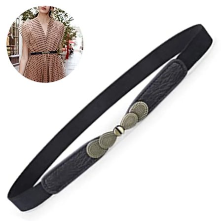 Halm Elastisk Stretch Bälte, Bred Boho Klänning med Vintage Spänne, Svart