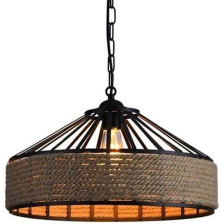 Retro hemp rope pendant lamp - Black metal ceiling lamp for hallway, kitchen, 220V E27_TF_TF
