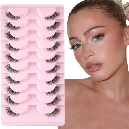 False Eyelashes Clear Band Half Lashes Natural Look 10 Pairs Cat Eye Thin Corner Lashes