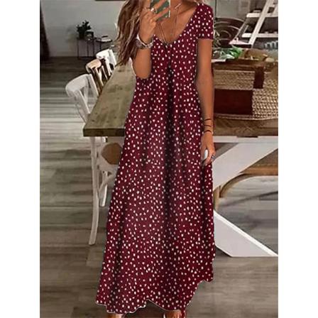 Kvinnor Elegant V-ringad Boho Klänning Spring Polka Dot Print Long Par