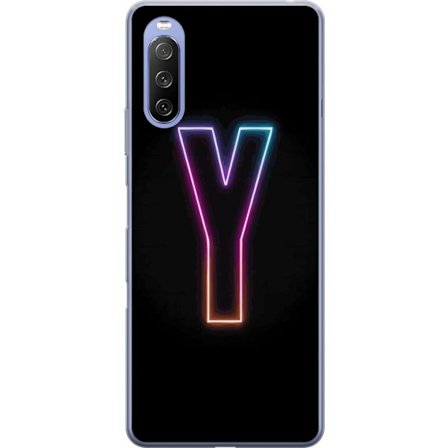 Kompatibelt Mobilskal till Sony Sony Xperia 10 III Minimalistisk neonbokstav Y i färgskiftande ljus mot svart bakgrund