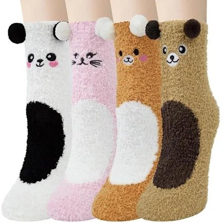 【PP】Bløde og fluffy dyrestrømper til kvinder - Varme, tykke og hyggelige fluffy termiske dyrestrømper - Bedste gaveideer til jul
