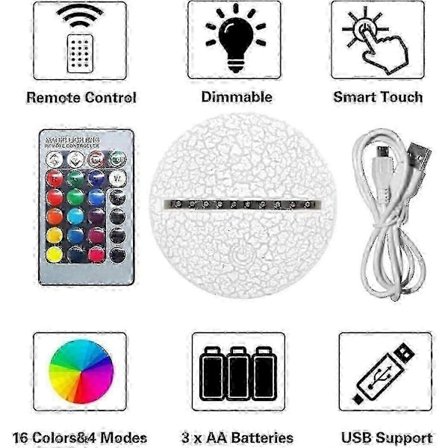 3D Optisk Illusion Lampa LED Nattlampa, 7 Färger Touch Sänglampa Sovrum Bordslampa Art Deco Barn