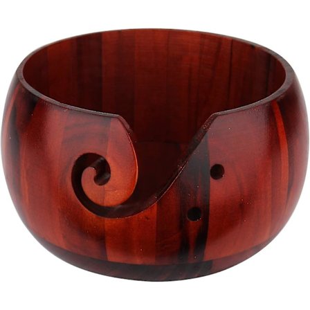 Stor træstrikkeskål til hækling og strikning, trægarnsskålholder til garnnøgle, diameter 15 cm, uden låg, gave til strikning, brun