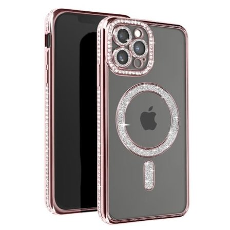 AVIZAR Skyddsfodral för iPhone 12 Pro Max - Champagnerosa Rhinestone Contour - MagSafe-kompatibel