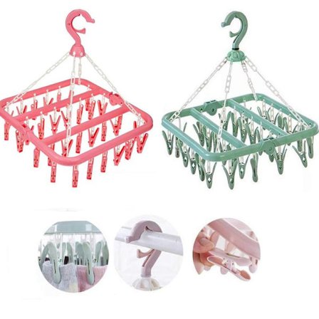 Bøjle, Sokketørrestativ, 2 stk. Plastik Tøjlufter med 32 Klemmer til So