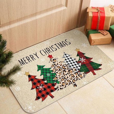 Julegnom Dørmatte Utendørs - 35x66 cm Vinter Juletre Velkomstmatte, Sklisikker Gummibakside Dørmatte for Veranda, Kjøkken