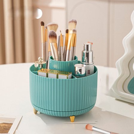 Pyörivä meikkisiveltimen pidike, sopii työpöytäkäyttöön - Kosmetiikan säilytyslaatikko 15 * 15 * 12,5 cm (sininen)