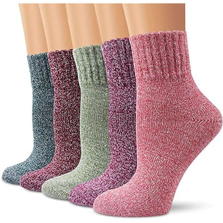 5-pack damstrumpor i ull - varma, tjocka, stickade strumpor