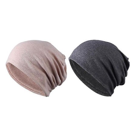 Ny, velegnet 2 stk. Dame Herre Bomulds Slouchy Hue Hat Skull Cap Casual Sommer Hat Justerbar Hat Solid + Grå