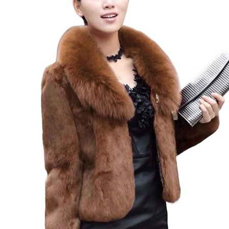 Vinterjakke i fuskepels for kvinner, tykk og varm yttertøy i fuskepels med lommer for kontor, cocktailparty og reise