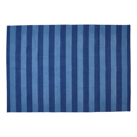 Siesta tæppe, 140x200cm - Lyseblå/Mørkeblå - Vendbart Bomuldstæppe - Perfekt til stuen eller soveværelset - 200x140x1cm