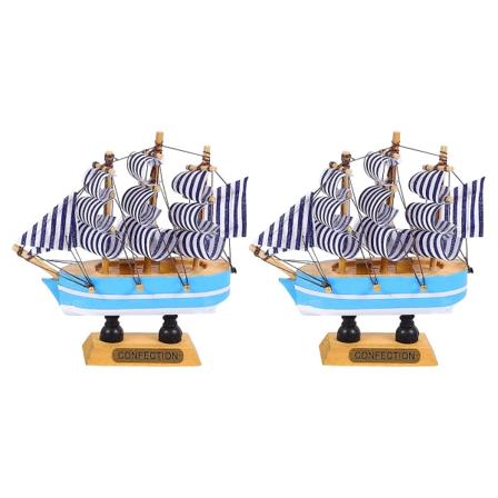 2 stk Matgave Skrivebord Hav Ornament Festkake Dekor Tre Flytende Seilskute Miniatyr Seiling S 10x10x3cm