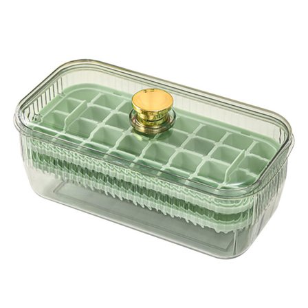 Isbitsform med lock och behållare 64 Fack Dubbla Lager Silikon Isbitsform med Skopa för Frys Ljusgrön