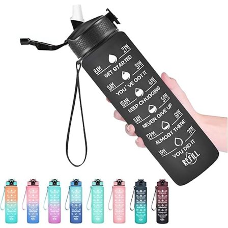 1L Motiverende Vandflaske med Sugerør og Tidsmarkering – BPA-fri, Lækagesikker, PC-materiale